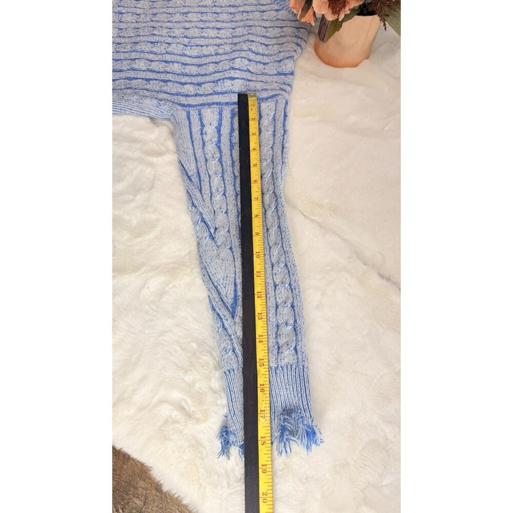 Bibi Women Sweater Size L Cable Knit Long Sleeve Distressed Chunky Blue - Picture 8 of 13